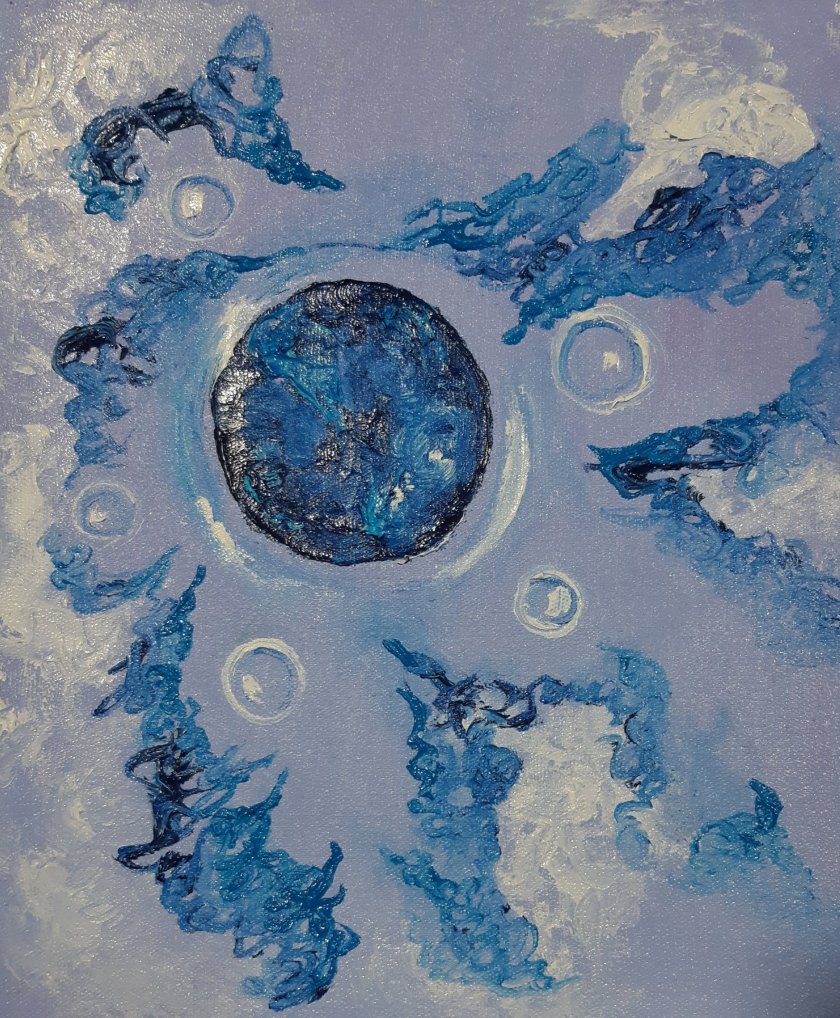 Oleo sobre tela por Artista Nairobi Prahl para Ucrania Fantástica: Ucrania en el Espacio