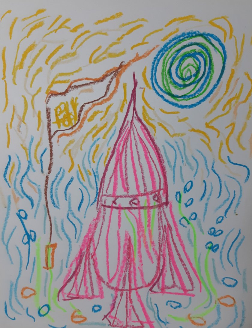 Crayon sobre papel por Artista Nairobi Prahl para Ucrania Fantástica: Ucrania en el Espacio