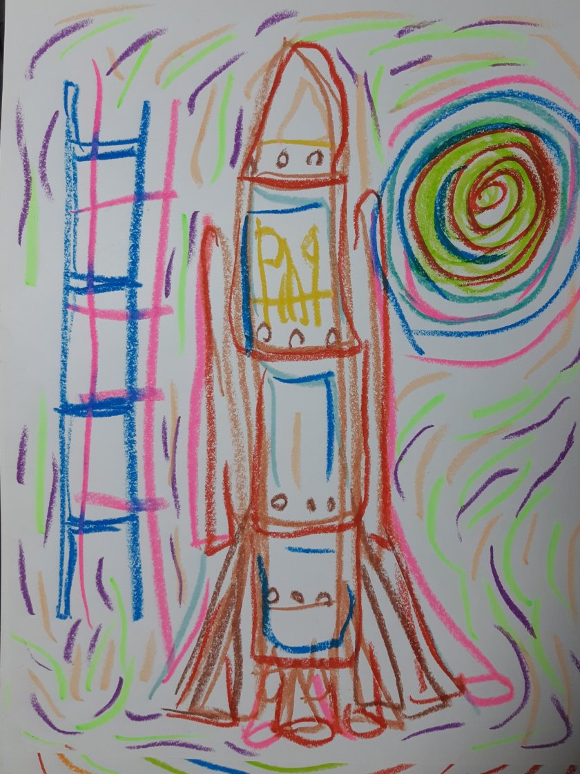 Crayon sobre papel por Artista Nairobi Prahl para Ucrania Fantástica: Ucrania en el Espacio