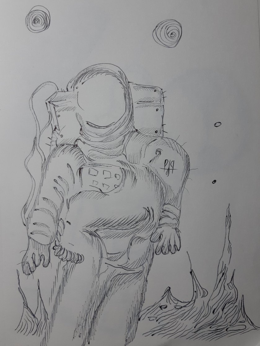 Tinta sobre papel por Artista Nairobi Prahl para Ucrania Fantástica: Ucrania en el Espacio